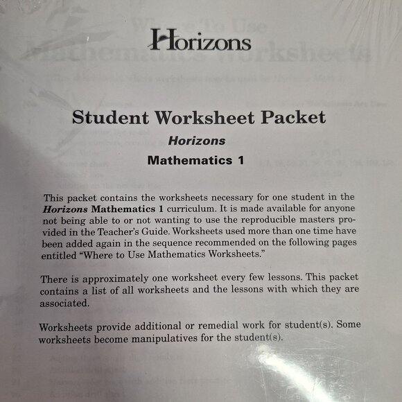 Horizons Mathematics 1 Student Worksheet Packet 2019 Printing - Picture 2 of 7